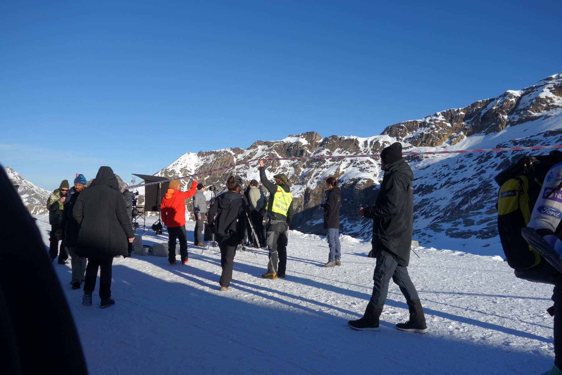 Jacquemus × Nike crew on the snowy mountain set