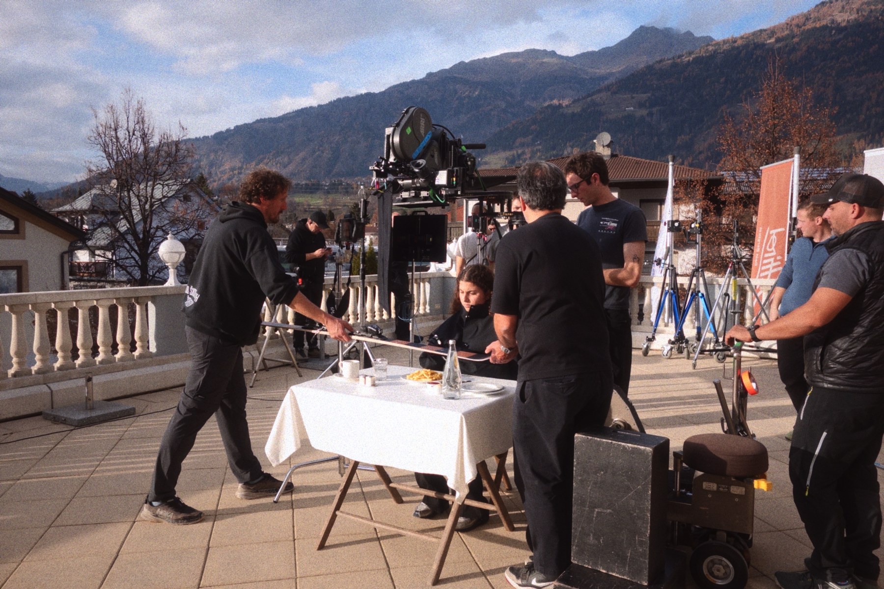 Jacquemus × Nike crew filming on the terrace