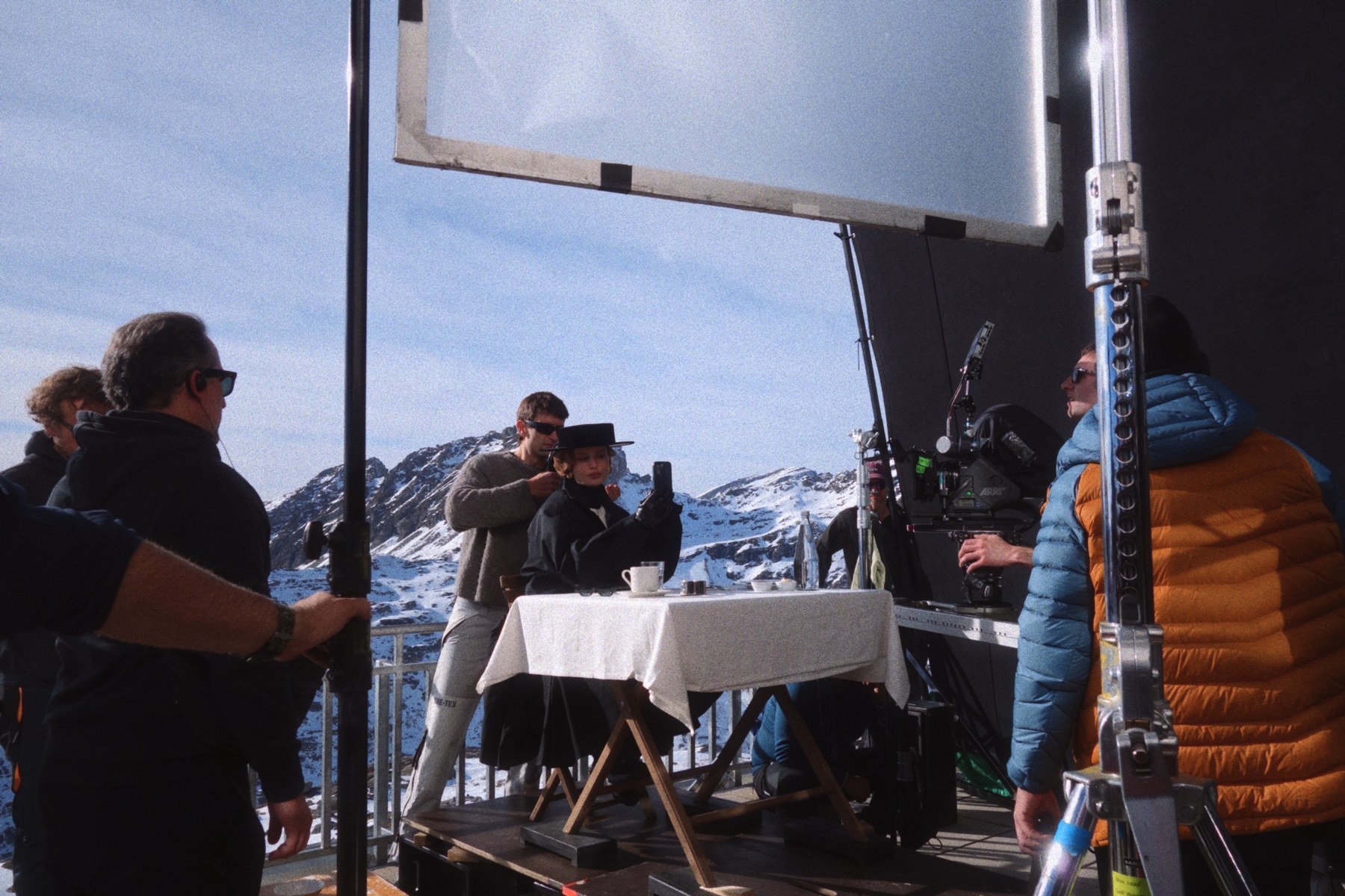 Jacquemus × Nike lighting setup on an alpine terrace